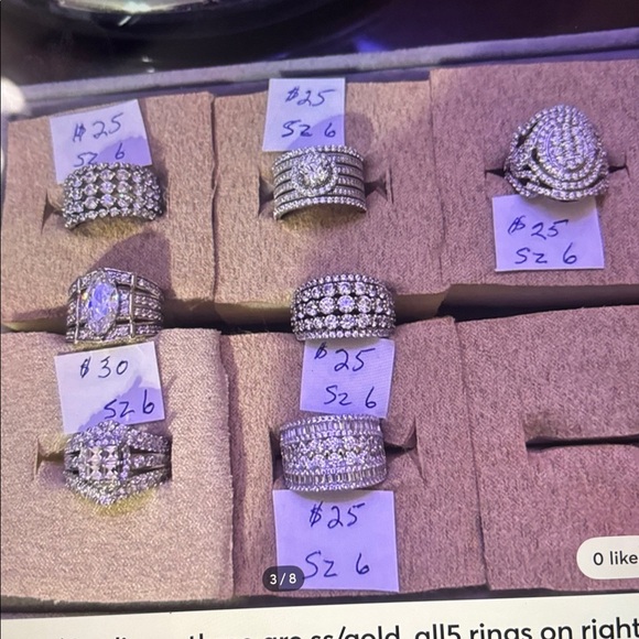 Rings 11 ttl as/rhodium, three are as/giks, all 5 rings on right sz 6 - Picture 3 of 8